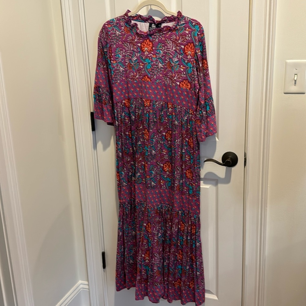 Madison Matthews maxi dress. Block print cotton.